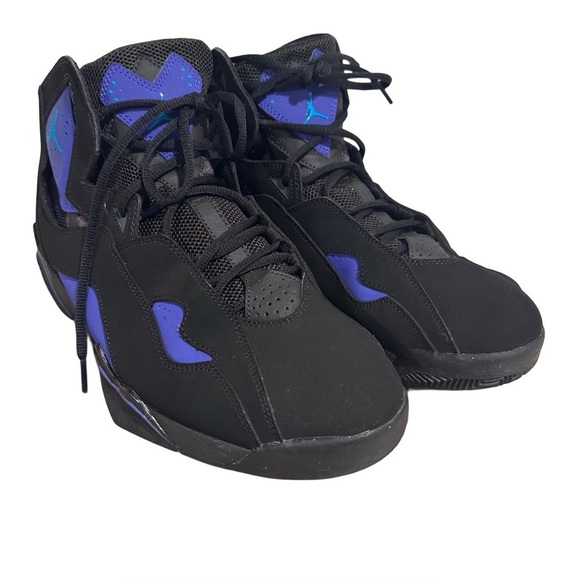 Air Jordan True Fight in Black & Blue Lagoon Leather Sneaker Shoes US 10.5 EUC - Picture 6 of 16